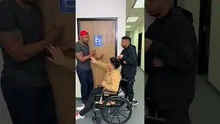 Guy in wheelchair to intimidate friend in toilet 