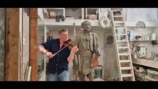 Paul Anderson visits the James Scott Skinner statue clay model at David Annand's studio.