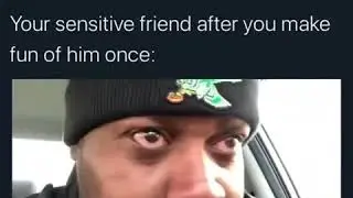Your sensitive friend after you make fun of him once