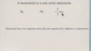 Algebra definitions: coefficient, constant, monomial, and binomial.
