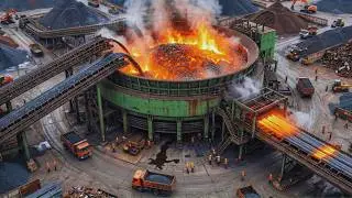 En una planta metalúrgica, es el proceso de producir vigas de acero a partir de hierro en bruto