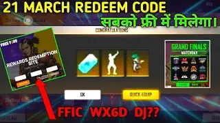 FFIC 21 MARCH REDEEM CODE | Free Fire Redeem Code | FFIC Redeem Code Today | FFIC redeem code 2021