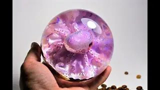 Сфера с осьминогом 10 см. Авторское стекло Юлии Куракиной. Paperweight octopus 10 cm Yulia Kurakina.