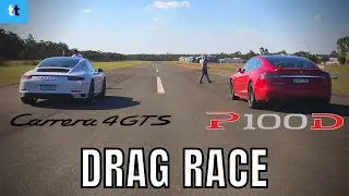 DRAG RACE: Tesla Model S P100d vs Porsche 911 Carrera 4 GTS