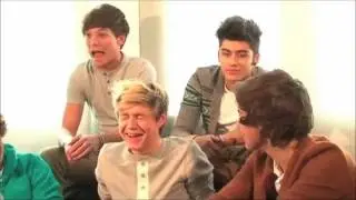 Niall laughing at Harry when he said Caroline was hot.