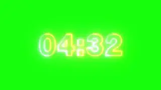 ⏳ Timer-Cronômetro Neon 5 Min. Fundo Chroma key - Neon Countdown 5 min. Green Screen - Omega Chronus