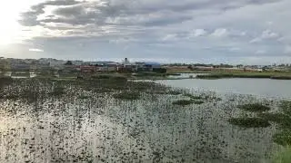 ទិដ្ឋិភាពផ្លូវរថភ្លើងនៅខាងក្រោយផ្ទះនាពេលម៉ោង៤ល្ងាច