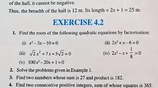 Class 10th Quadratic Equations Exercise 4.2 Math CBSE NCERT