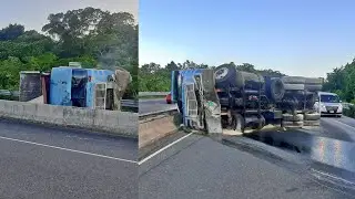 Caught on Camera - Loaded Truck Looses Control Down Hill