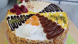 Идея как красиво оформить бисквитный торт👍