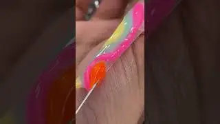 Pink, Orange, Turquoise & Yellow Marble Nail Art 💅🏽🟠👗🟨 #nails #nailart #polygelnails #art #nail