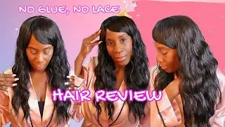 Budget-Friendly $10 Amazon Wig: Glueless, Lace-Free, Wavy Wig with Bangs - Kharyzma #gluelesswig