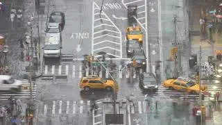 new york city intersection in rain timelapse