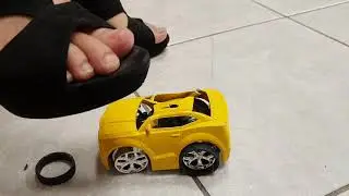 Crush yellow car in high heels