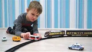 Train Cars and railroad Iron man riding a train, Playing toys for boys