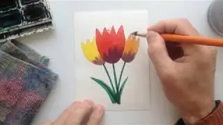 Открытка с тремя тюльпанами