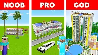 Minecraft NOOB vs PRO vs GOD: MODERN HOTEL BUILD CHALLENGE in Minecraft / Animation