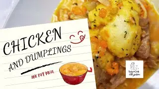 One pot meal of delicious chicken and tender dumplings. Time to save it! :)