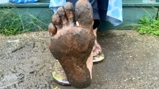 Mud play ASMR dirty feet stomp/dangle