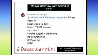 Infosys Interview Experience 🤩 Interview Done 6 December 2021