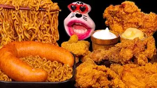 SUB| Kielbasa Black Bean Noodles, Jumbo Chicken, Chicken Nuggets!🍗  ASMR Mukbang Eating Show :)