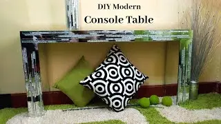 DIY Modern Mirror CONSOLE TABLE //How to make a console Table using backsplash mirror tiles