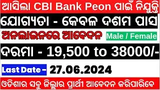 Odisha Central Bank Peon Vacancy 2024 ! Bank New Vacancy 2024 ! Peon Jobs !