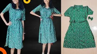 How to make A line dress/ A line dress with collar/ front open dress/ kurti /easy stitching