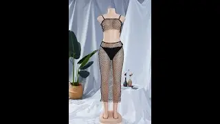 New style summer solid color sling mesh see through fashion sexy two-piece set A49616