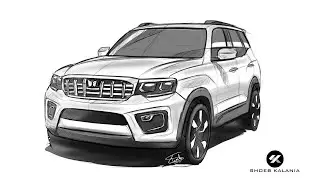 2022 Mahindra Scorpio - How to draw a car sketch