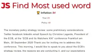 Html, Css, Javascript, Find most common used words in text string.