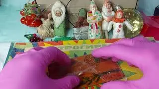 Распаковка - 2. Елочные игрушки СССР. Ватные, рябина, приглашение 1951