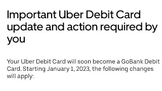 Important Uber Debit Card update and action required by you ( no more Free Cash outs )