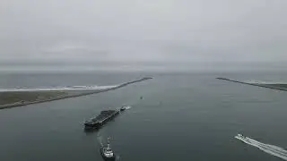 large ship entering Humboldt Bay