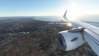 Aterrizaje en Manises, Valencia, vista desde el ala, FS2020