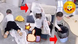 妈妈假装睡在沙发上测试儿子反应，没想到童童放下书包就给妈妈盖被子！被绊倒也不哭不闹太棒啦！【小童童成长记】#funny #funnygame #cutebaby #搞笑