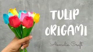 CARA MEMBUAT BUNGA TULIP DARI KERTAS (BUNGA TULIP ORIGAMI) | Diy paper tulip flowers