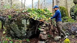 Taş ve Çalıyla Barınak İnşa Edip Hayatta Kalma/Doğada balık Pişirme/Doğada Kamp /Bushcraft/Camping