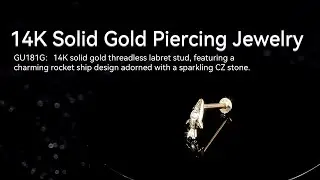 14K Solid Gold Rocket Ship Threadless Labret Stud with CZ Stone