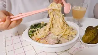 닭발이랑 직접만든 크림스파게티💛 먹방 🍝🍷