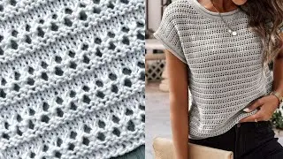 Лаконичный горизонтальный ажур для вязания топа, джемпера,  палантина