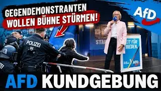 AfD-Kundgebung in Berlin Lichtenberg - Demonstranten wollen Bühne stürmen