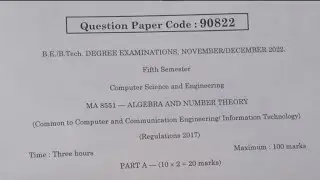Algebra and Number Theory Previous year question paper regulation 2017 in Anna university