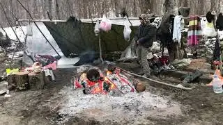 Путешествие по реке. Ночевка возле костра в -9. Купание в реке. Лодка Абакан  Jet, мотор Меркури 40