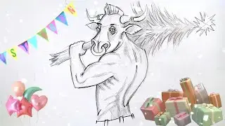 Как нарисовать Быка символ 2021 года. Бык на новый год. Drawing.
