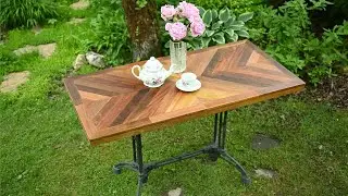 DIY French cafe table from old flooring planks!/ It cost me just $50!