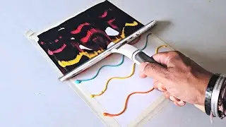 Easy Acrylic Painting Technique / Using Rubber Squeegee &  lLeaf / Easy Abstract Painting