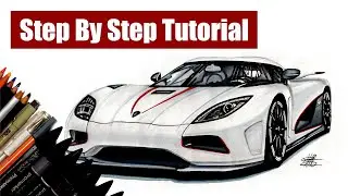 How To Draw a Realistic Car - Koenigsegg Agera R - Drawing/Coloring Tutorial