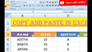 Using Cut, Copy and Paste in Excel