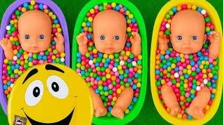 11 Minutes Satisfying with Full of 3 Rainbow BathTubs Candy with M&M's & Magic Slime Cutting Video